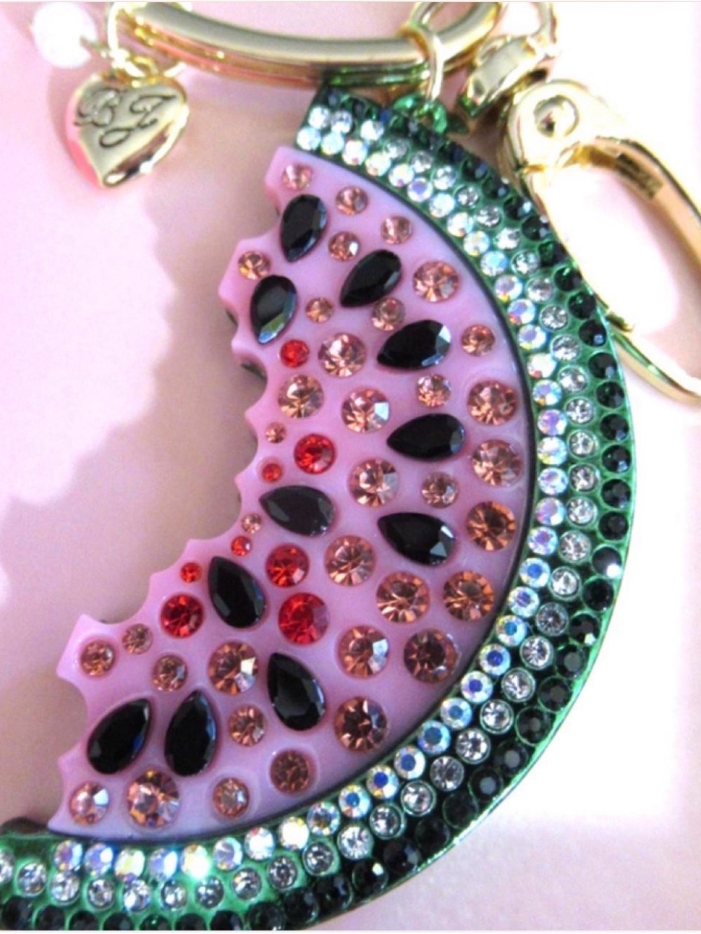Betsey Johnson Pink & Green Crystal Watermelon Charm Necklace